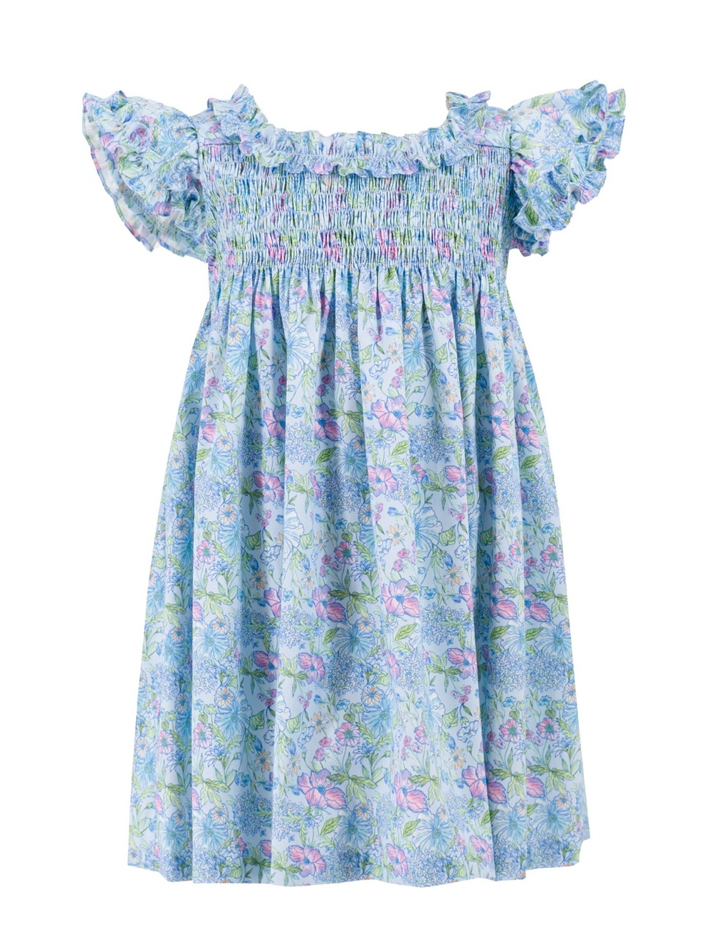 Dondolo Gardenia Girl Blue Floral Smocked Dress - 4T